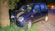 Auto botst tegen boom aan Leemweg
