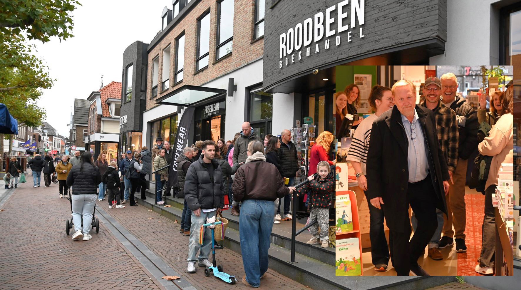 Enorme rij bij boekhandel Roodbeen voor Oos Kesbeke
