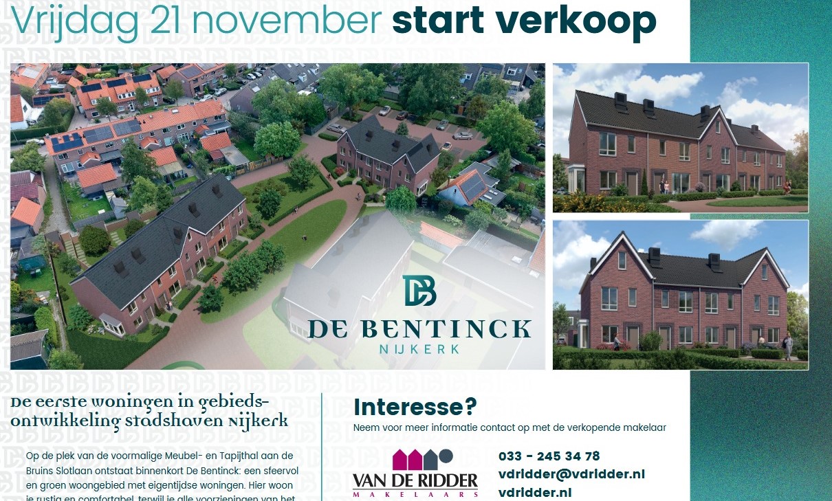 Verkoop woningen De Bentinck in Nijkerk van start