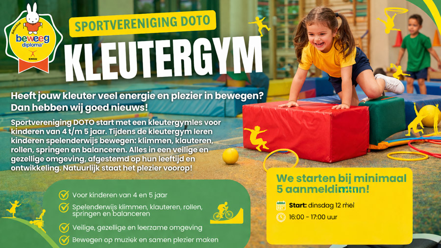Kleutergym bij Sportvereniging DOTO van start in Nijkerkerveen
