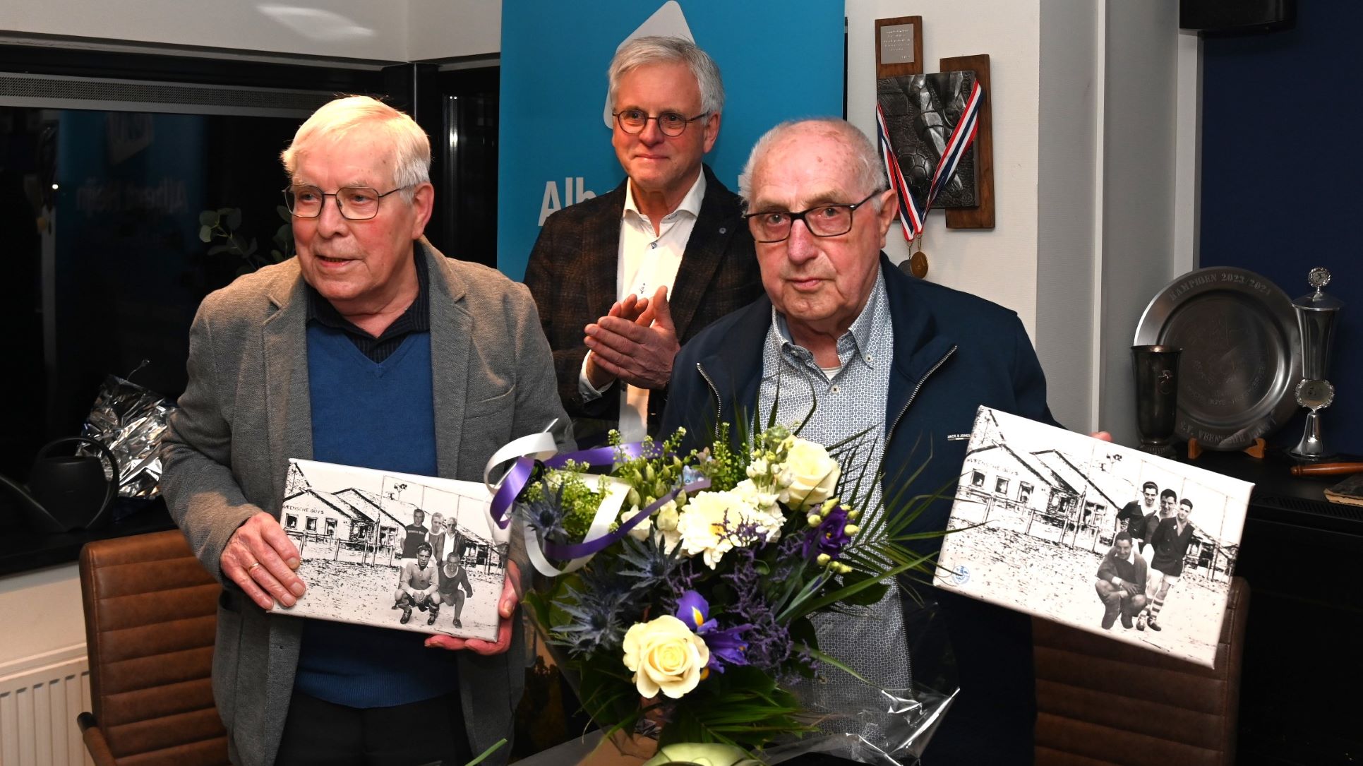 Geurt en Harm samen 150 jaar lid van Veensche Boys