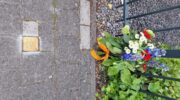 Oranjecomité Nijkerkerveen legt bloemen bij struikelsteen Van Dijkhuizenstraat