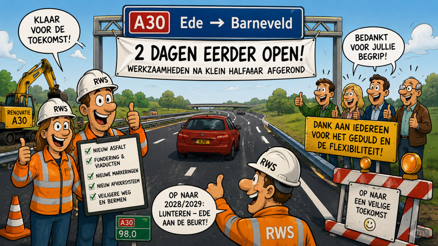 A30 twee dagen eerder open na maandenlange renovatie