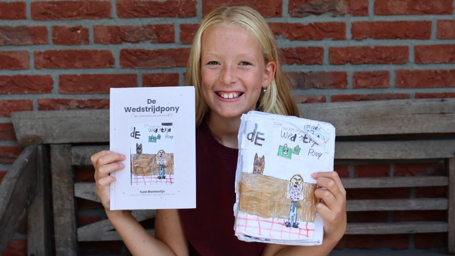 Negenjarige Suze schrijft en tekent haar eigen boek: ‘De Wedstrijdpony’