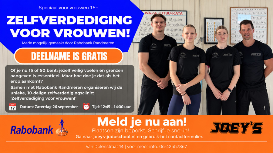 Gratis zelfverdedigingsclinic voor vrouwen bij Joey’s Judoschool