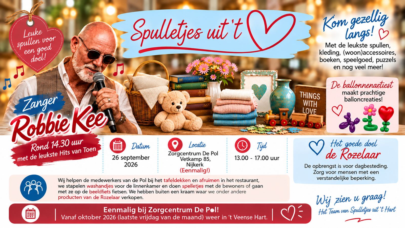 Spulletjes uit ’t Hart staat zaterdag in Nijkerks zorgcentrum De Pol