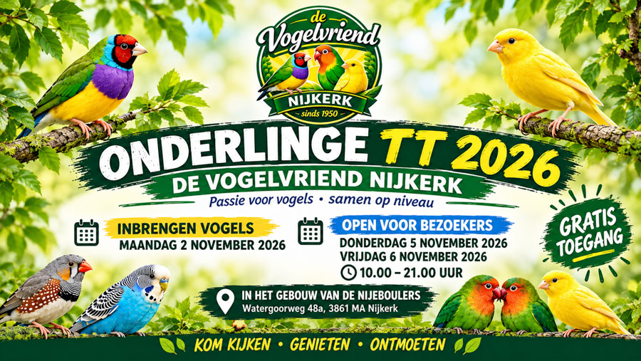 Ruim 300 kleurrijke vogels te bewonderen tijdens tentoonstelling De Vogelvriend Nijkerk